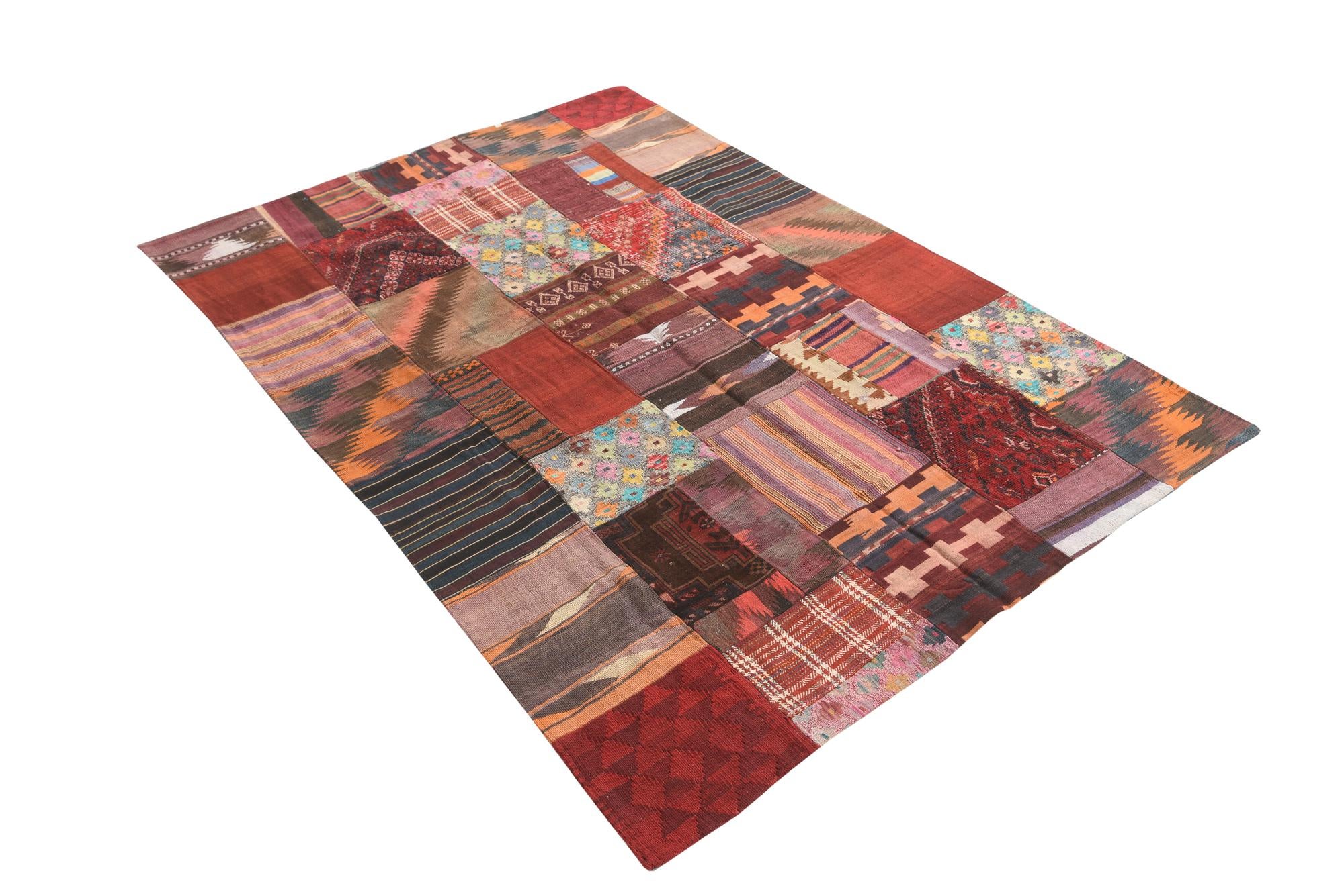 5' 7 x 8' 1 Hand Woven Kilim Patchwork Wool Rug