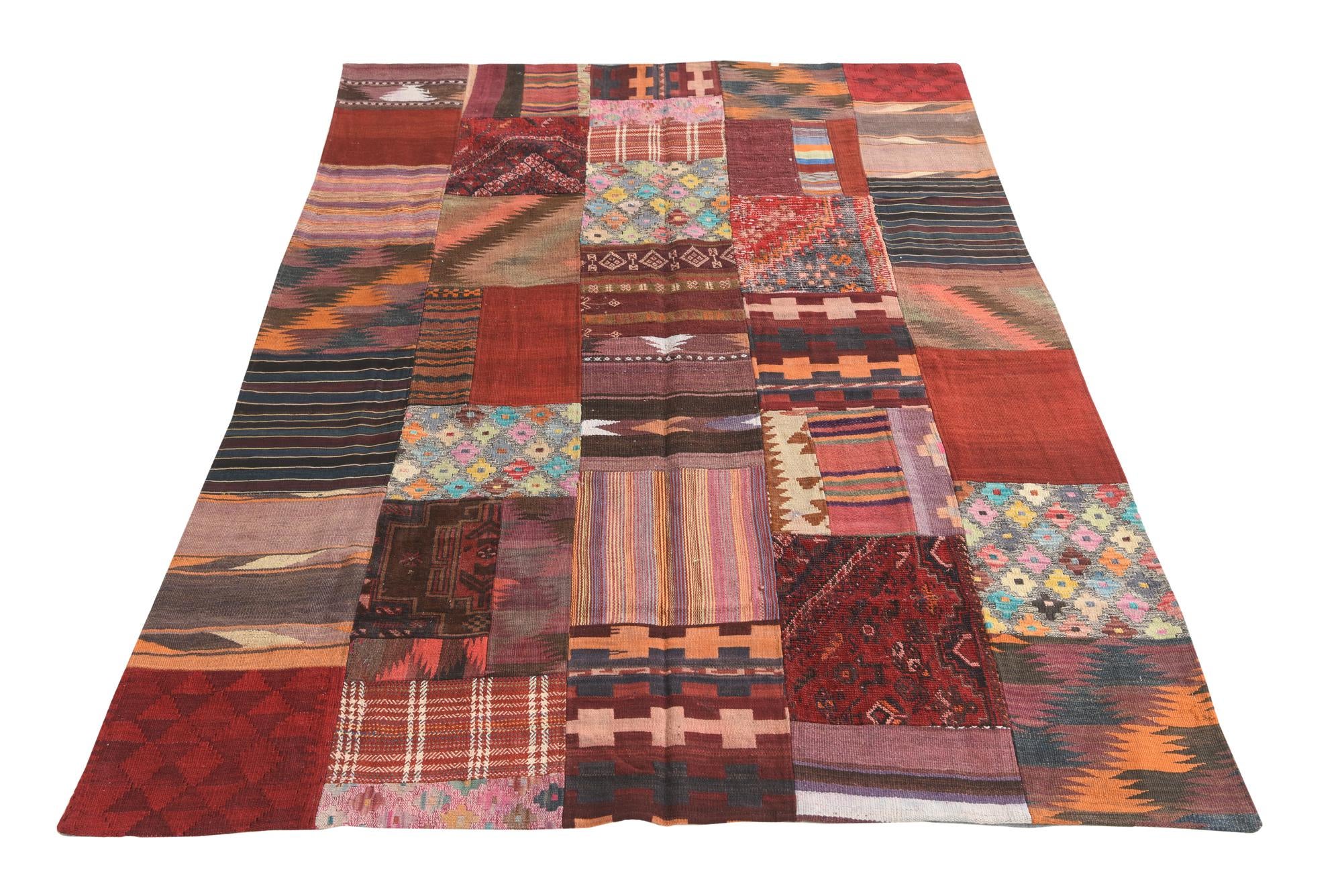 5' 7 x 8' 1 Hand Woven Kilim Patchwork Wool Rug