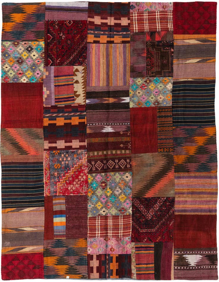 Detail image of 5' 7 x 8' 1 Hand Woven Kilim Patchwork Wool Rug