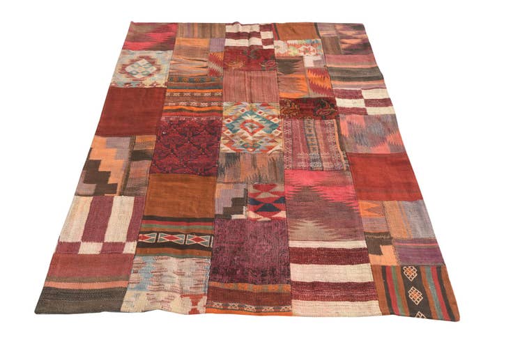 Detail image of 4' x 6' Hand Woven Kilim Patchwork Wool Rug
