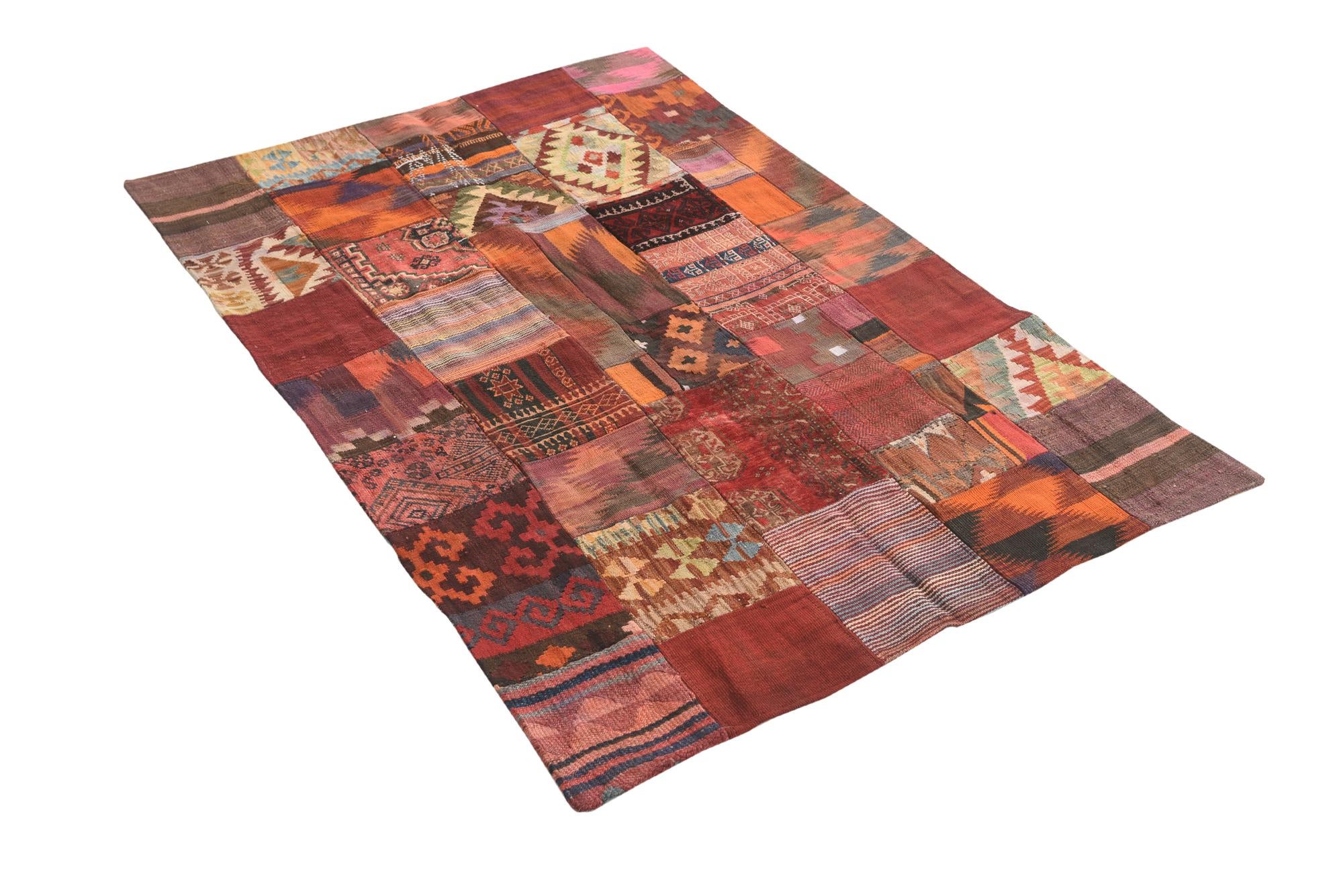 4' x 6' Hand Woven Kilim Patchwork Wool Rug