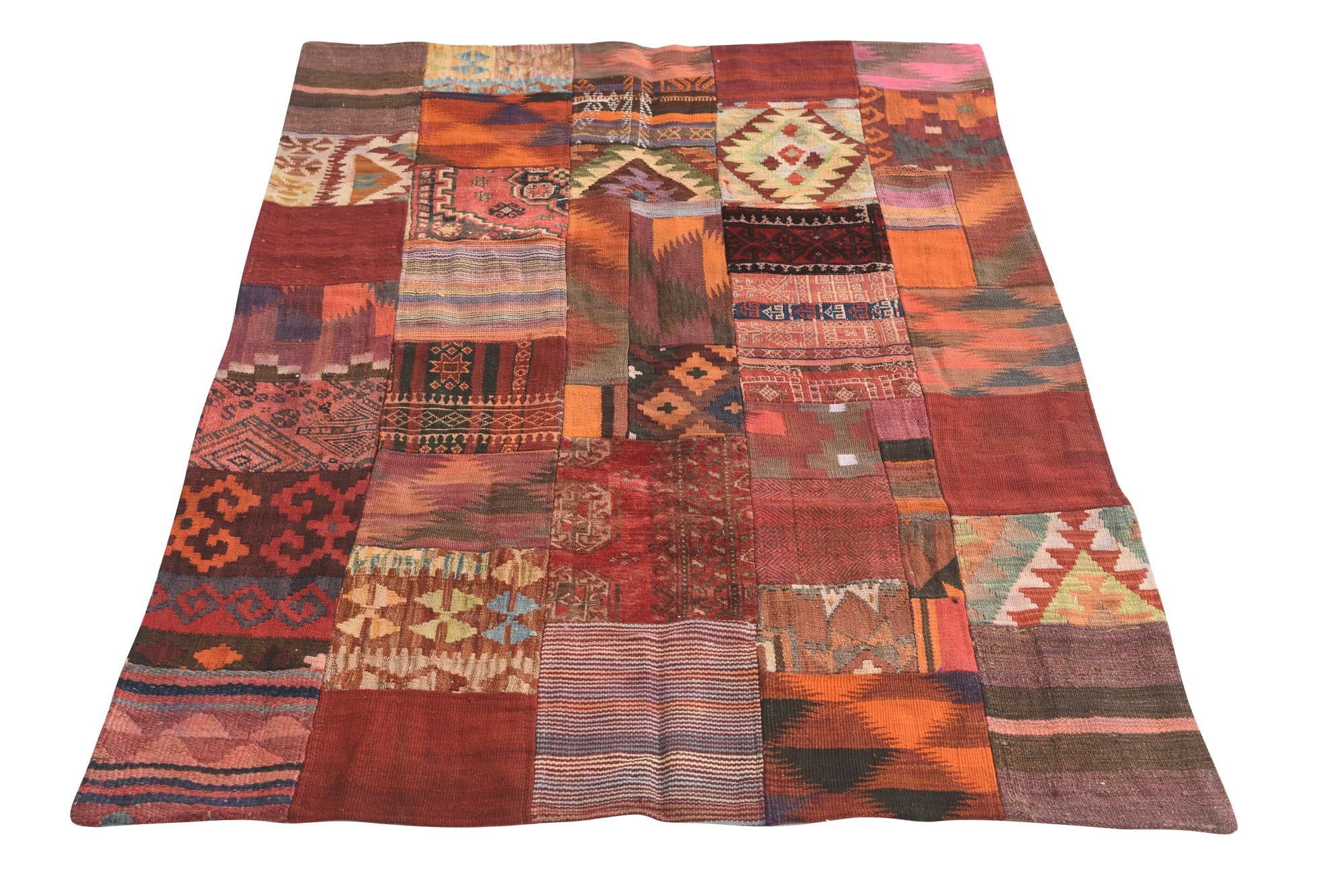 4' x 6' Hand Woven Kilim Patchwork Wool Rug