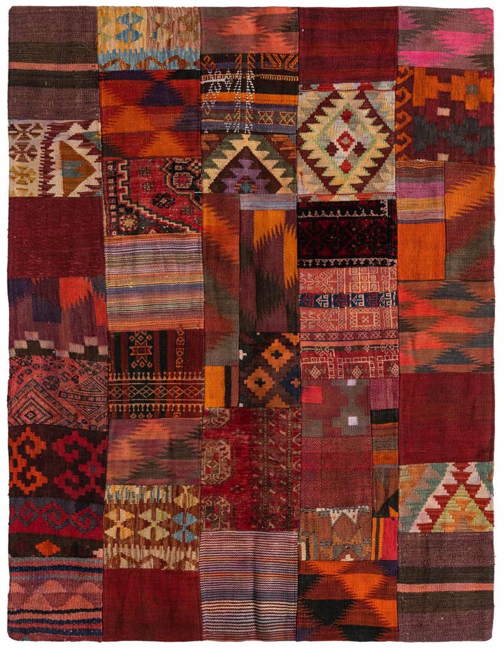 Detail image of 4' x 6' Hand Woven Kilim Patchwork Wool Rug