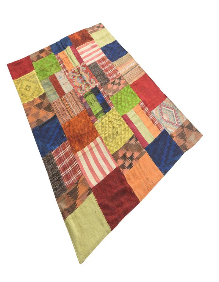 Detail image of 5' 9 x 7' 8  Hand Woven Kilim Patchwork Wool Rug