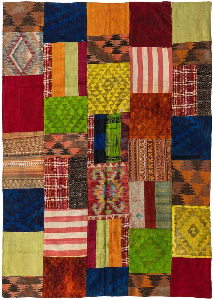 5' 9 x 7' 8 Hand Woven Kilim Patchwork Wool Rug