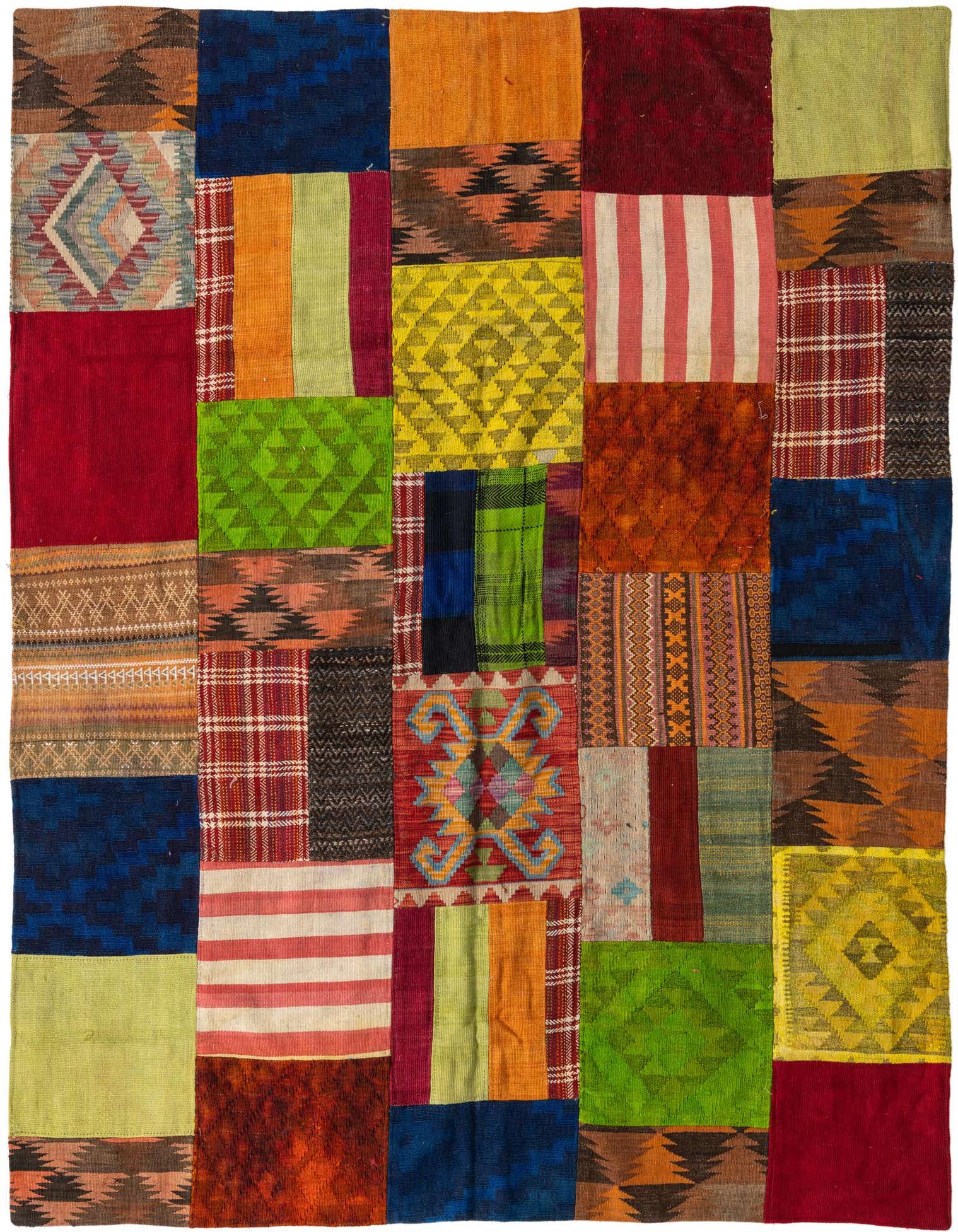 5' 9 x 7' 8 Hand Woven Kilim Patchwork Wool Rug