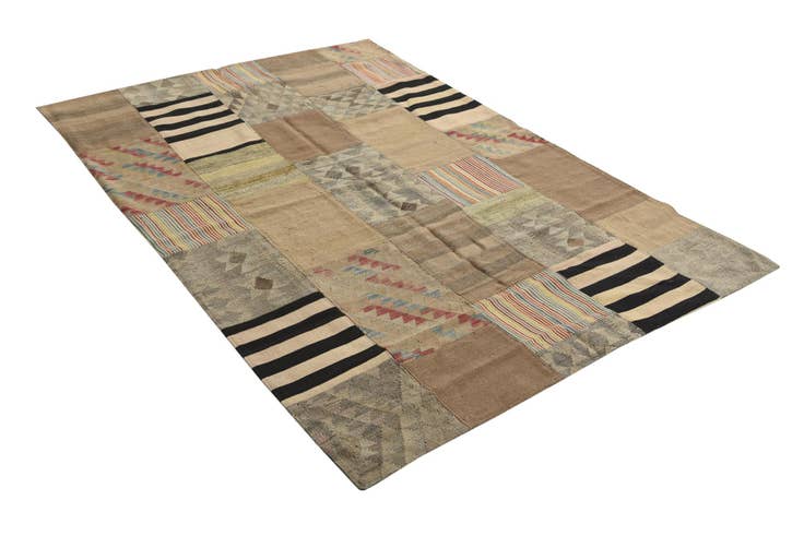 Detail image of 5' 6 x 8' Hand Woven Kilim Patchwork Wool Rug