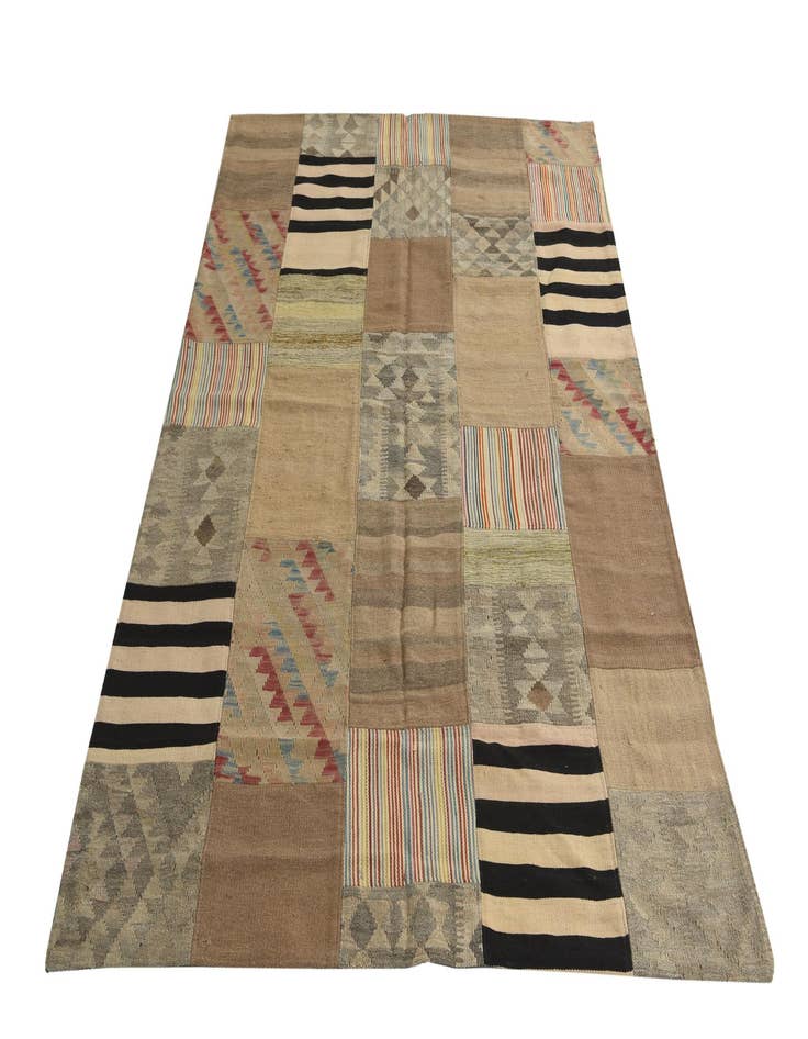 Detail image of 5' 6 x 8'  Hand Woven Kilim Patchwork Wool Rug