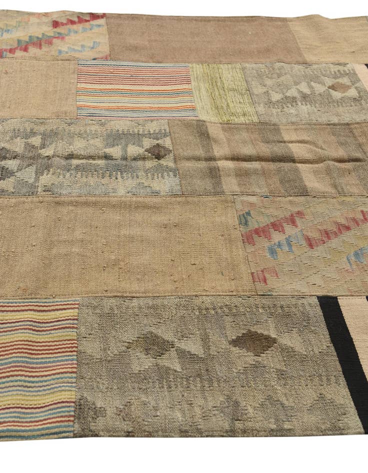 Detail image of 5' 6 x 8'  Hand Woven Kilim Patchwork Wool Rug