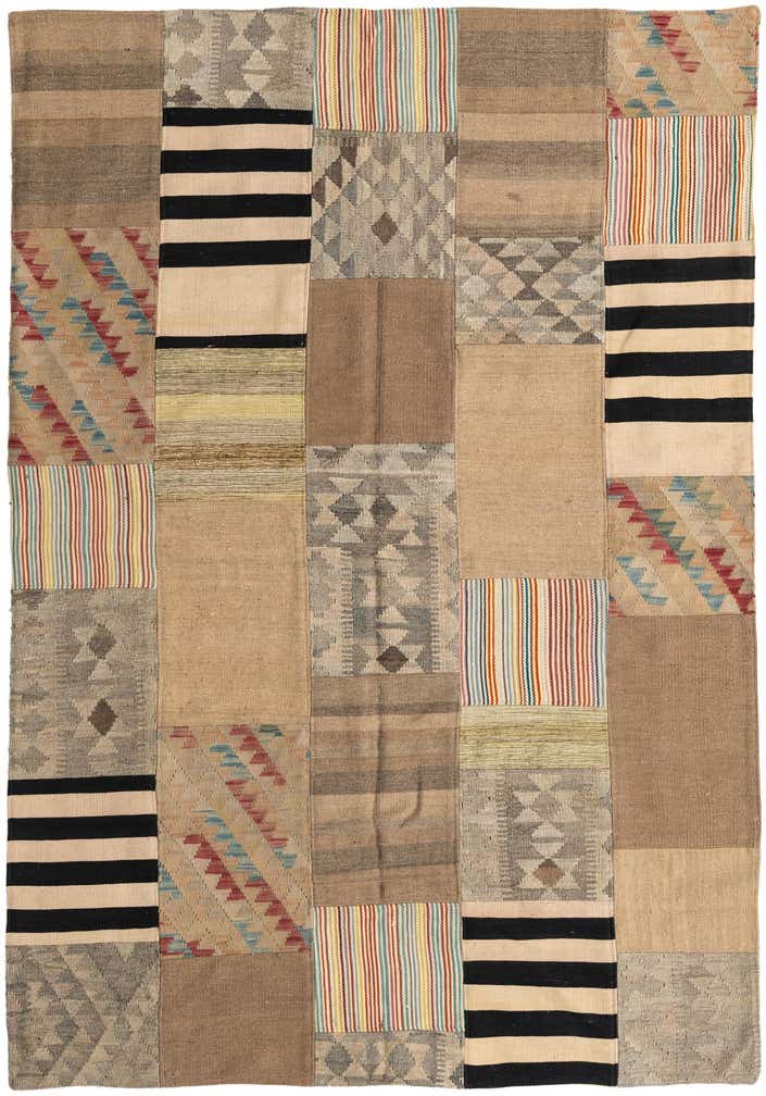 5' 6 x 8' Hand Woven Kilim Patchwork Wool Rug