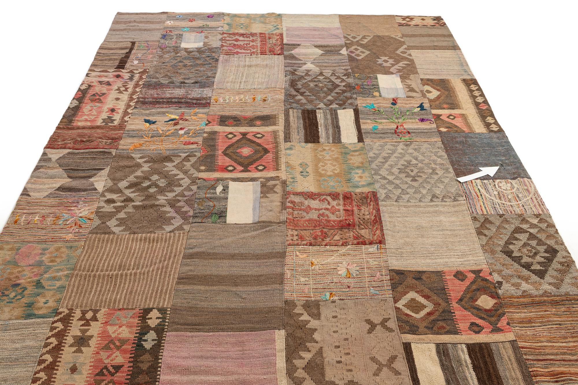 7' 2 x 10' Hand Woven Kilim Patchwork Wool Rug