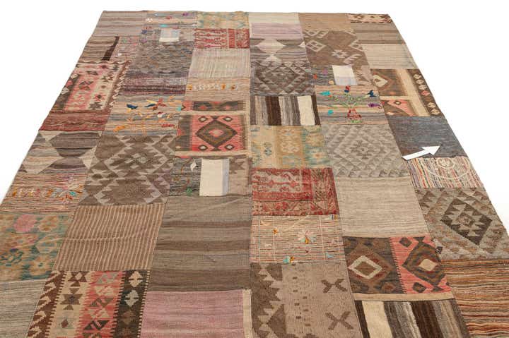 7' 2 x 10' Hand Woven Kilim Patchwork Wool Rug
