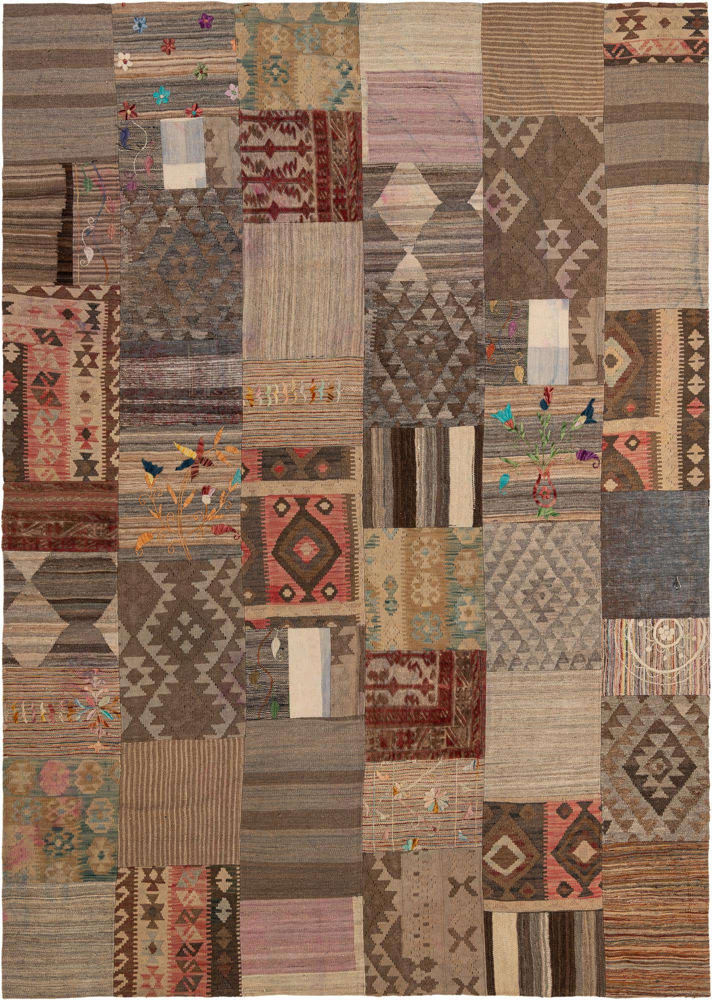 7' 2 x 10' Hand Woven Kilim Patchwork Wool Rug