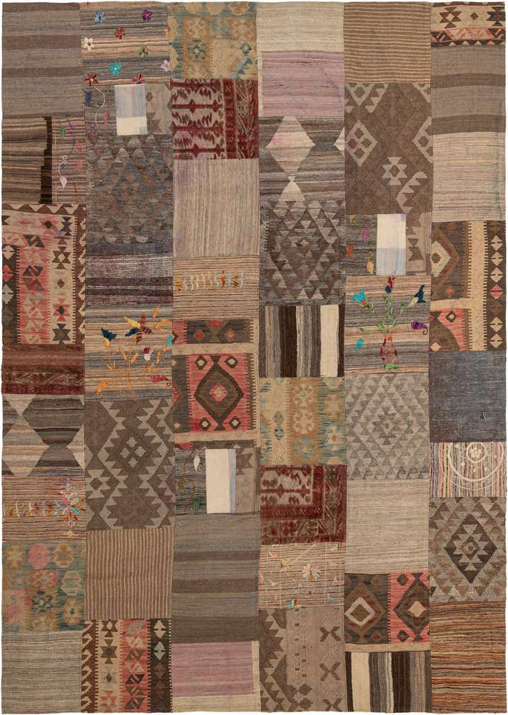 7' 2 x 10' Hand Woven Kilim Patchwork Wool Rug