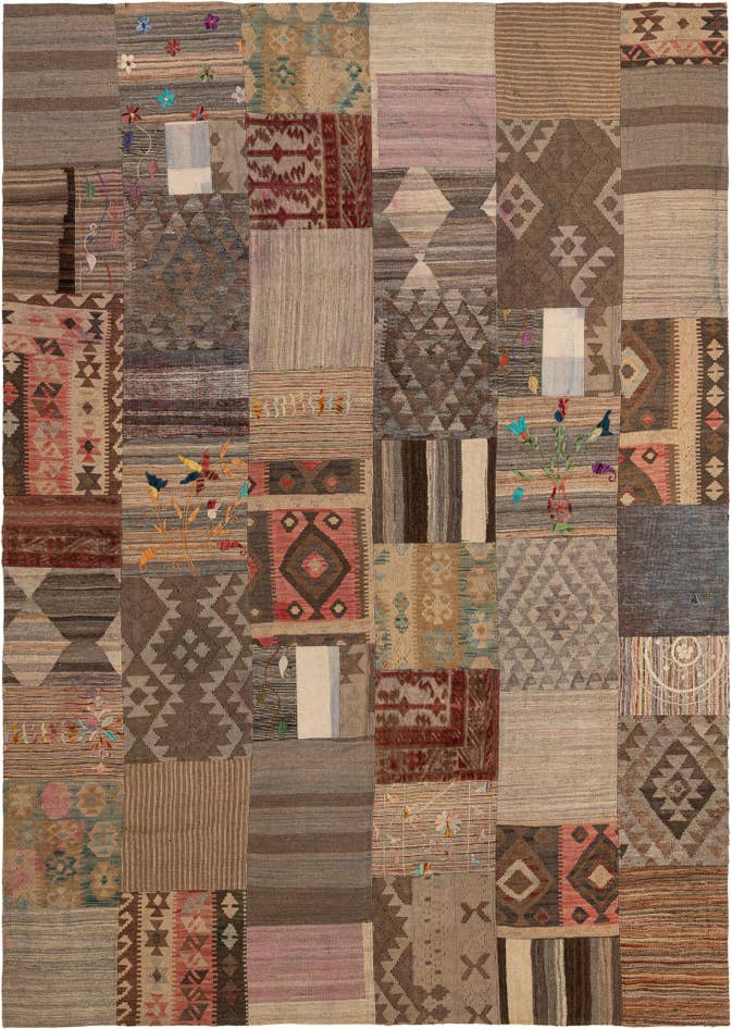 Detail image of 7' 2 x 10' Hand Woven Kilim Patchwork Wool Rug