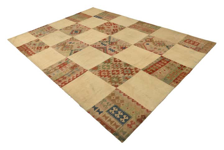 7' 1 x 9' 10 Hand Woven Kilim Patchwork Wool Rug