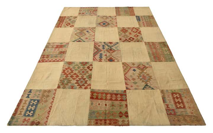 7' 1 x 9' 10 Hand Woven Kilim Patchwork Wool Rug
