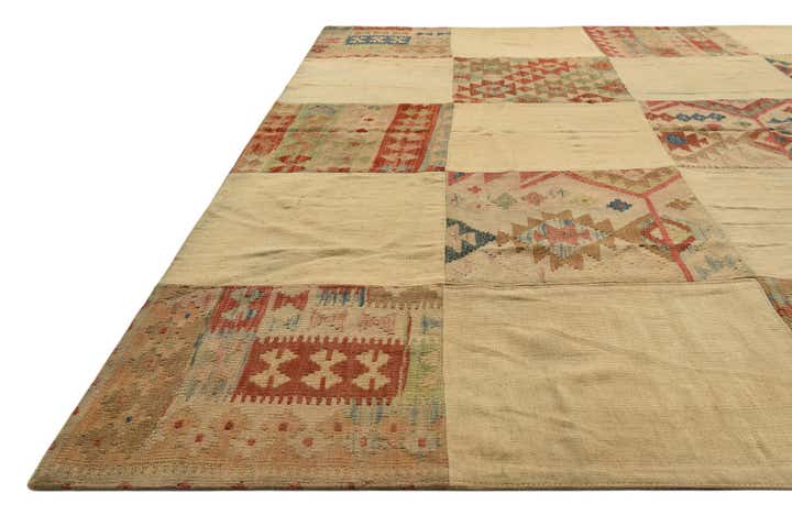 7' 1 x 9' 10 Hand Woven Kilim Patchwork Wool Rug