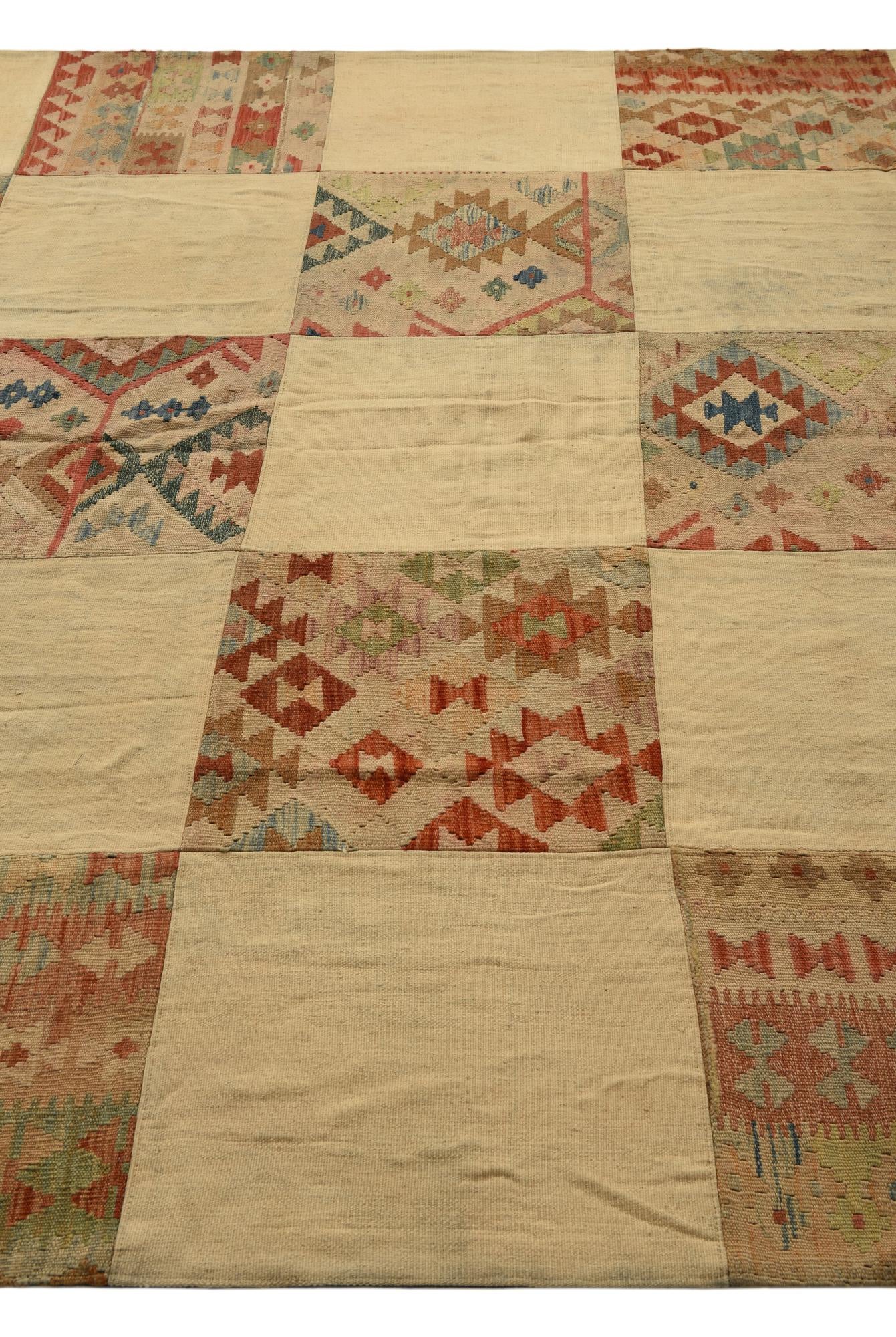 7' 1 x 9' 10 Hand Woven Kilim Patchwork Wool Rug