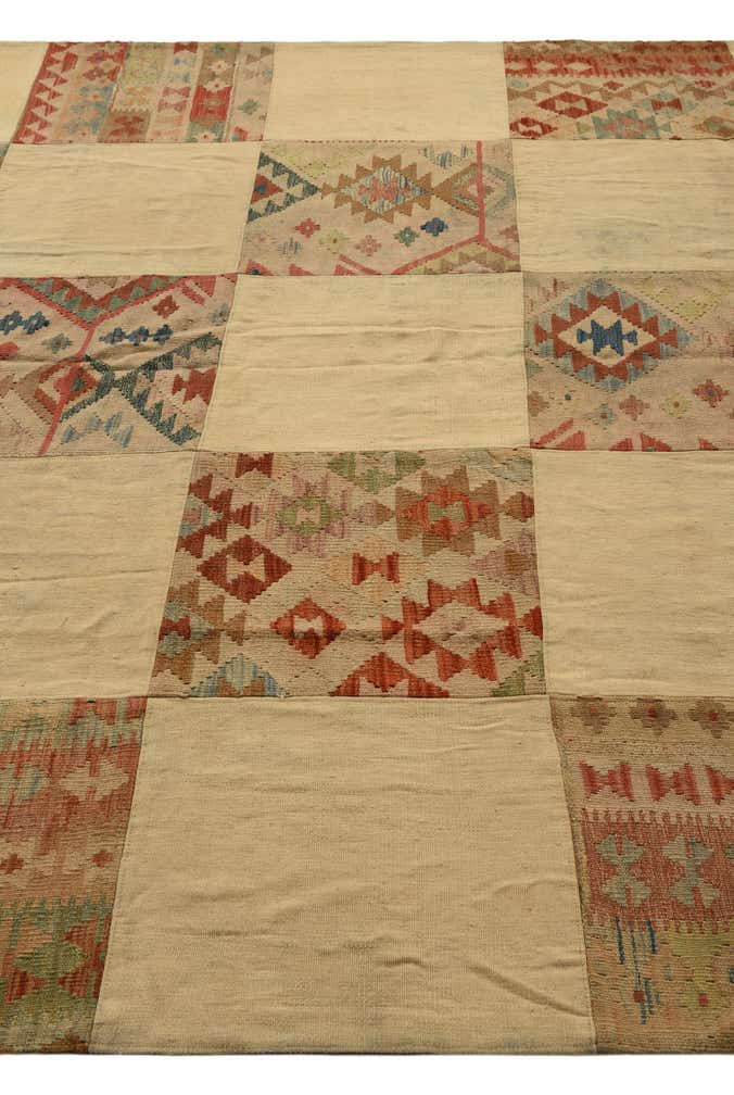 7' 1 x 9' 10 Hand Woven Kilim Patchwork Wool Rug