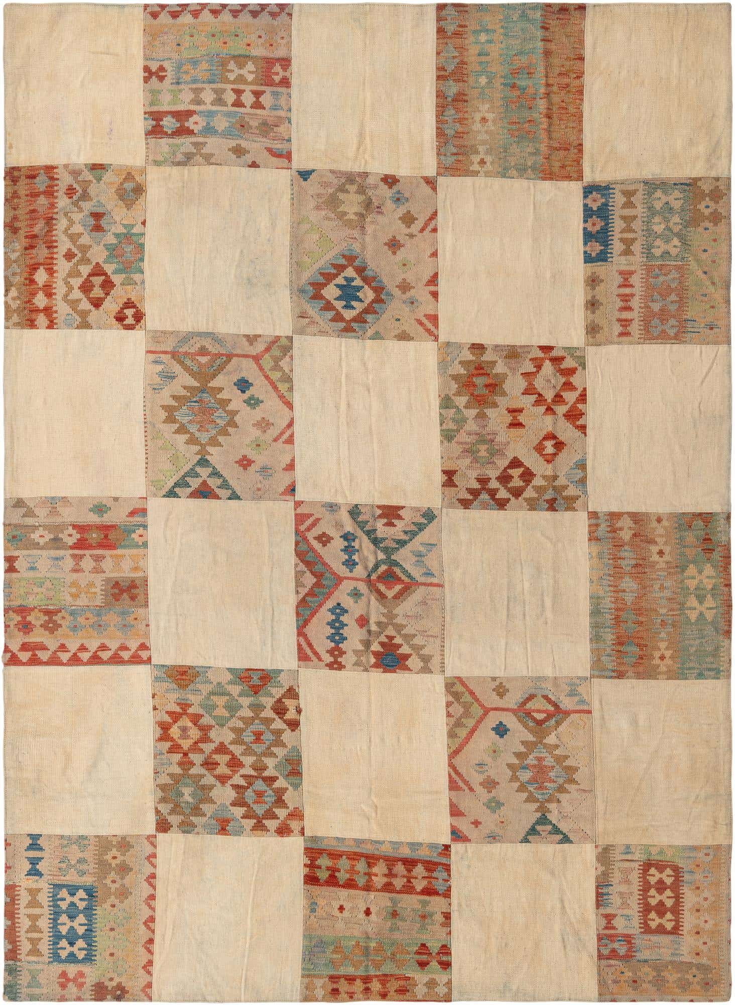 7' 1 x 9' 10 Hand Woven Kilim Patchwork Wool Rug