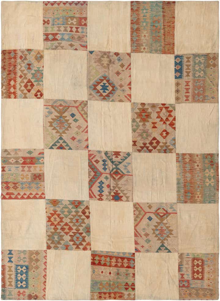 7' 1 x 9' 10 Hand Woven Kilim Patchwork Wool Rug