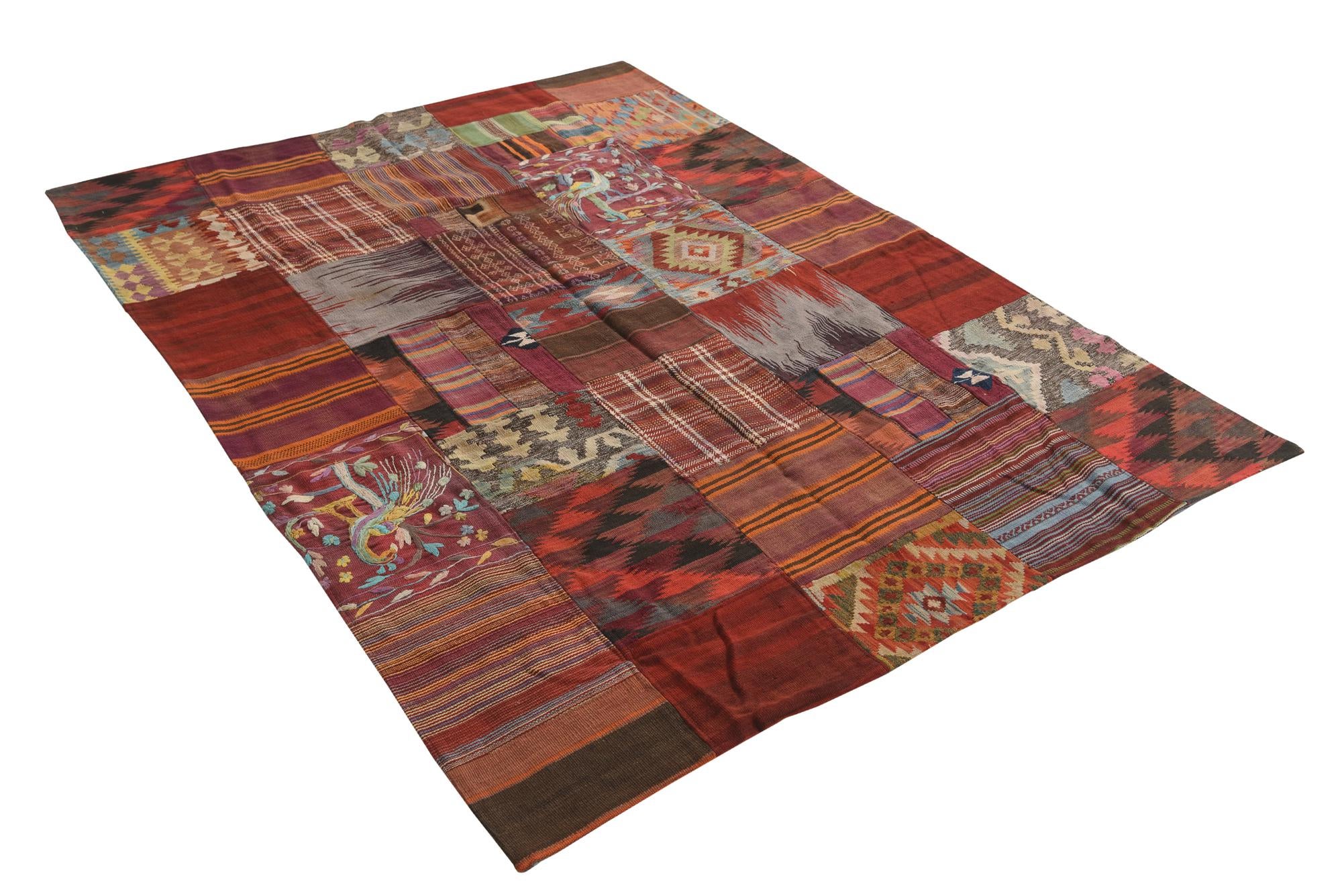 5' 6 x 8' Hand Woven Kilim Patchwork Wool Rug
