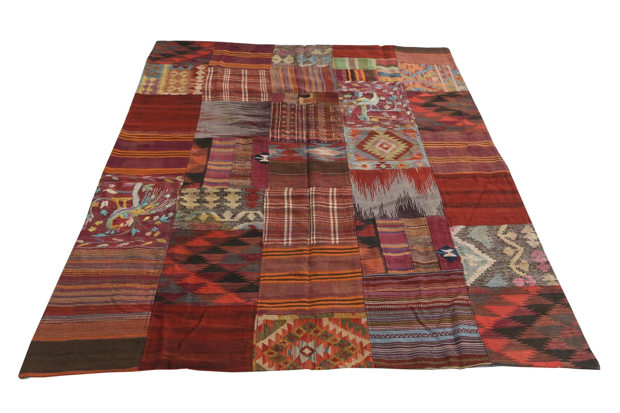 5' 6 x 8' Hand Woven Kilim Patchwork Wool Rug