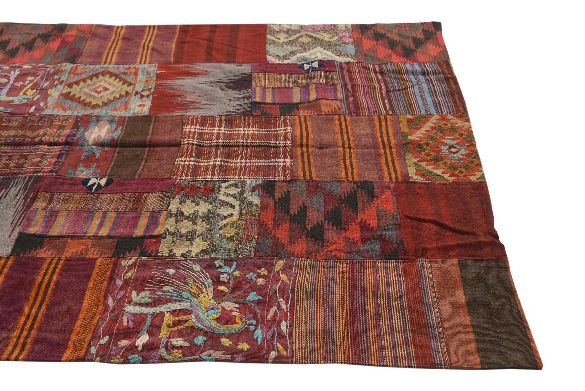 5' 6 x 8' Hand Woven Kilim Patchwork Wool Rug