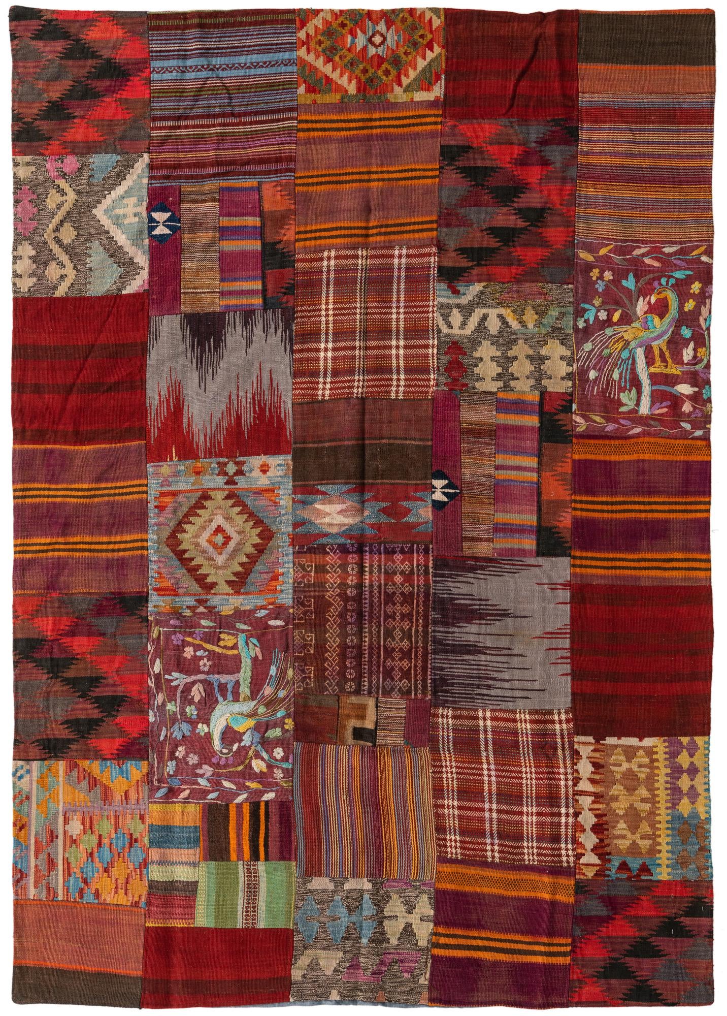 5' 6 x 8' Hand Woven Kilim Patchwork Wool Rug