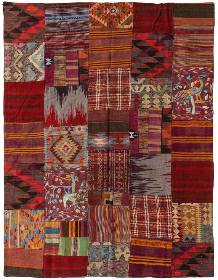 Detail image of 5' 6 x 8' Hand Woven Kilim Patchwork Wool Rug