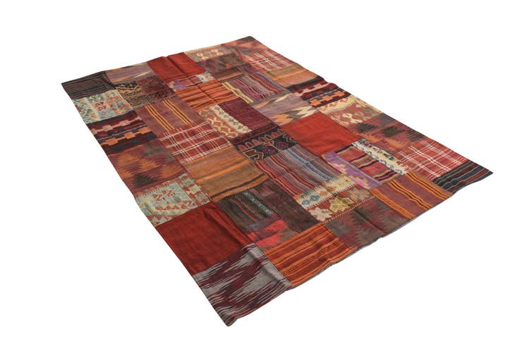 Detail image of 5' 5 x 8' Hand Woven Kilim Patchwork Wool Rug