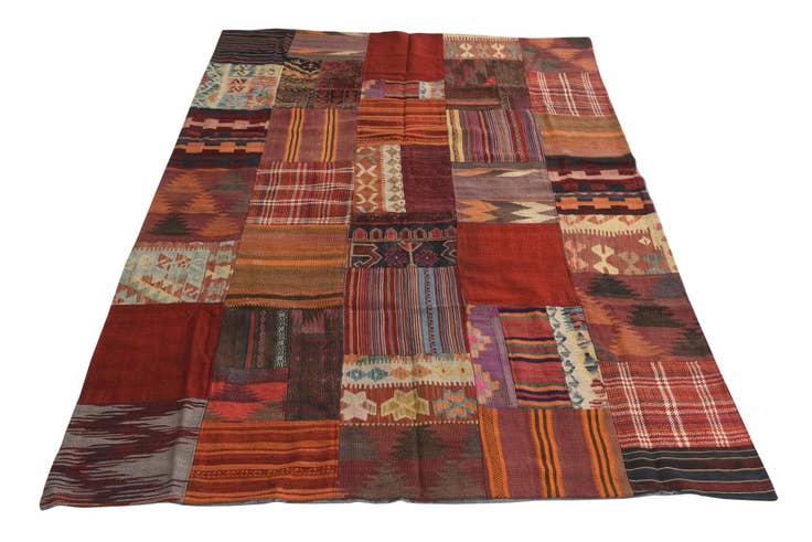 Detail image of 5' 5 x 8' Hand Woven Kilim Patchwork Wool Rug