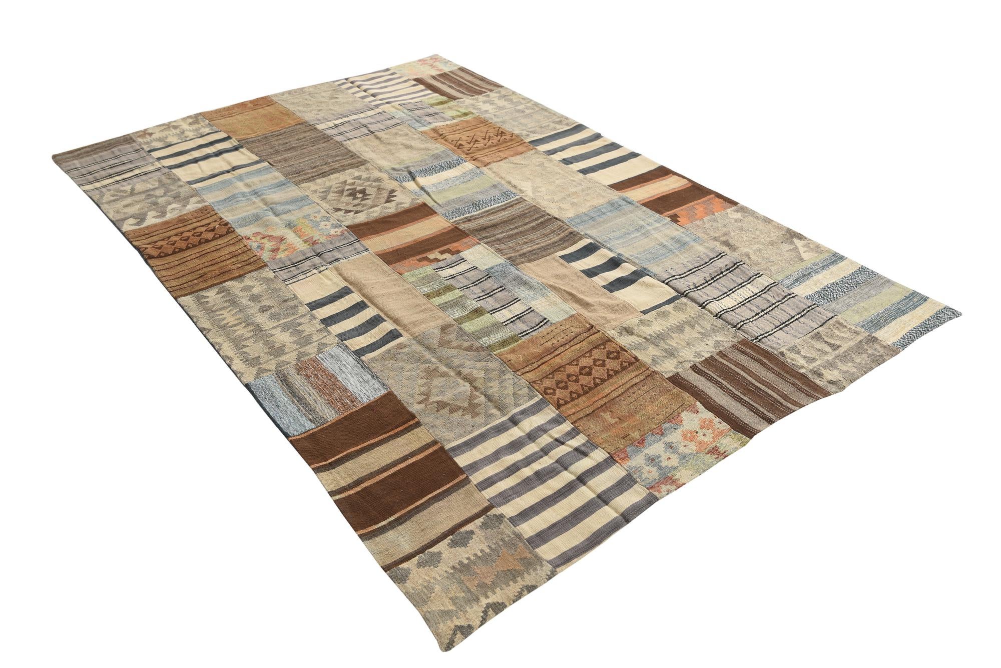 6' 6 x 9' 8 Hand Woven Kilim Patchwork Wool Rug