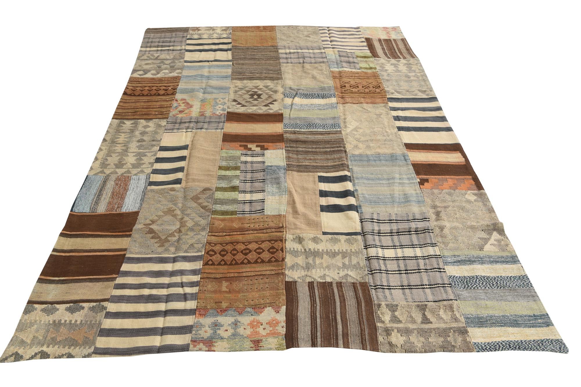 6' 6 x 9' 8 Hand Woven Kilim Patchwork Wool Rug