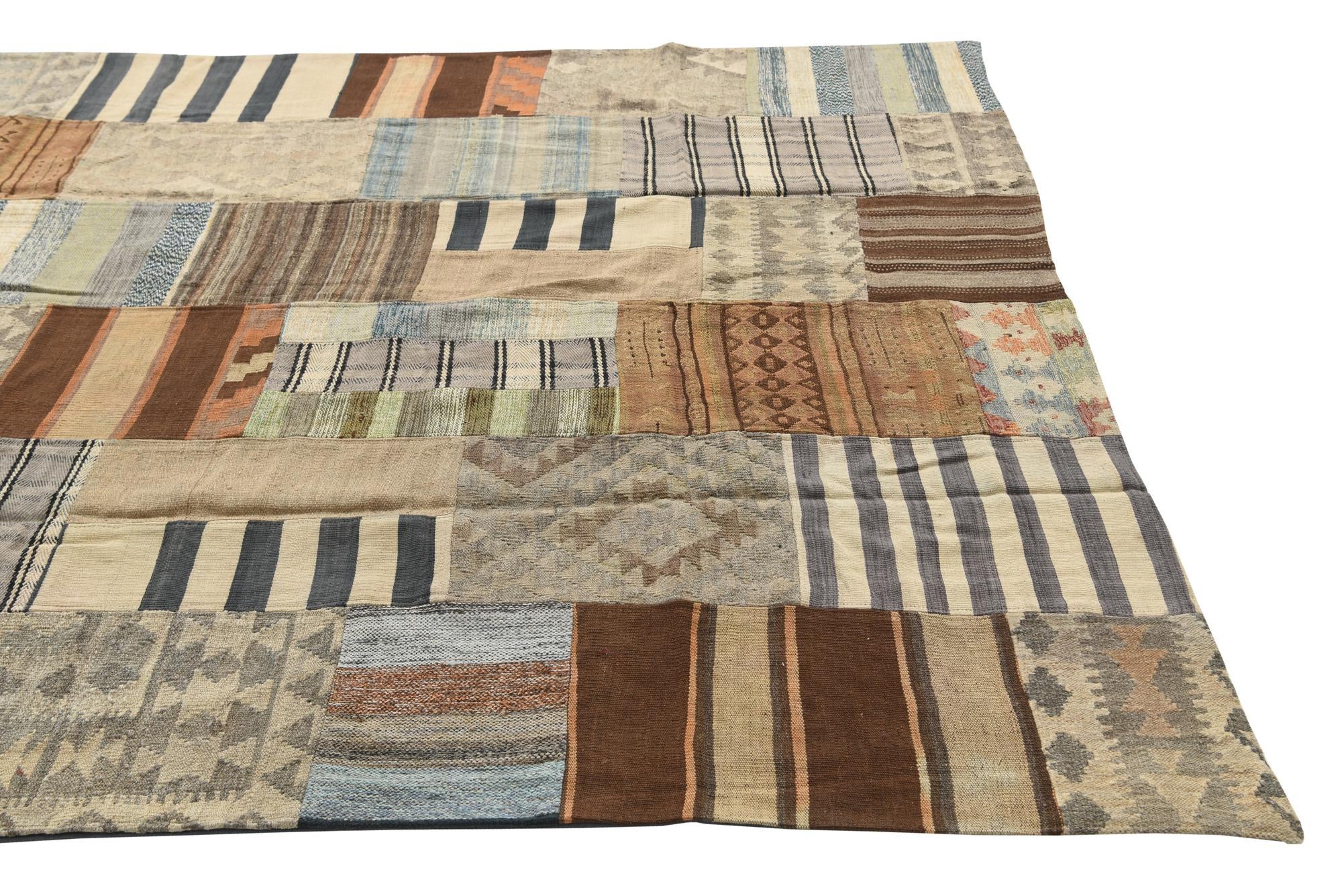 6' 6 x 9' 8 Hand Woven Kilim Patchwork Wool Rug