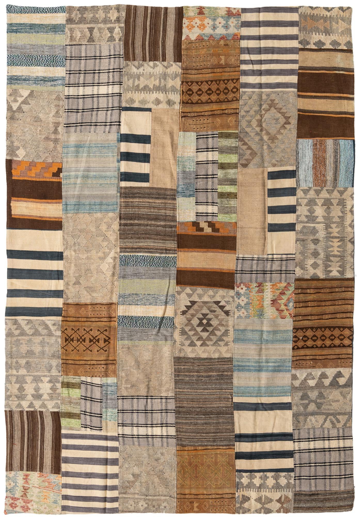 6' 6 x 9' 8 Hand Woven Kilim Patchwork Wool Rug