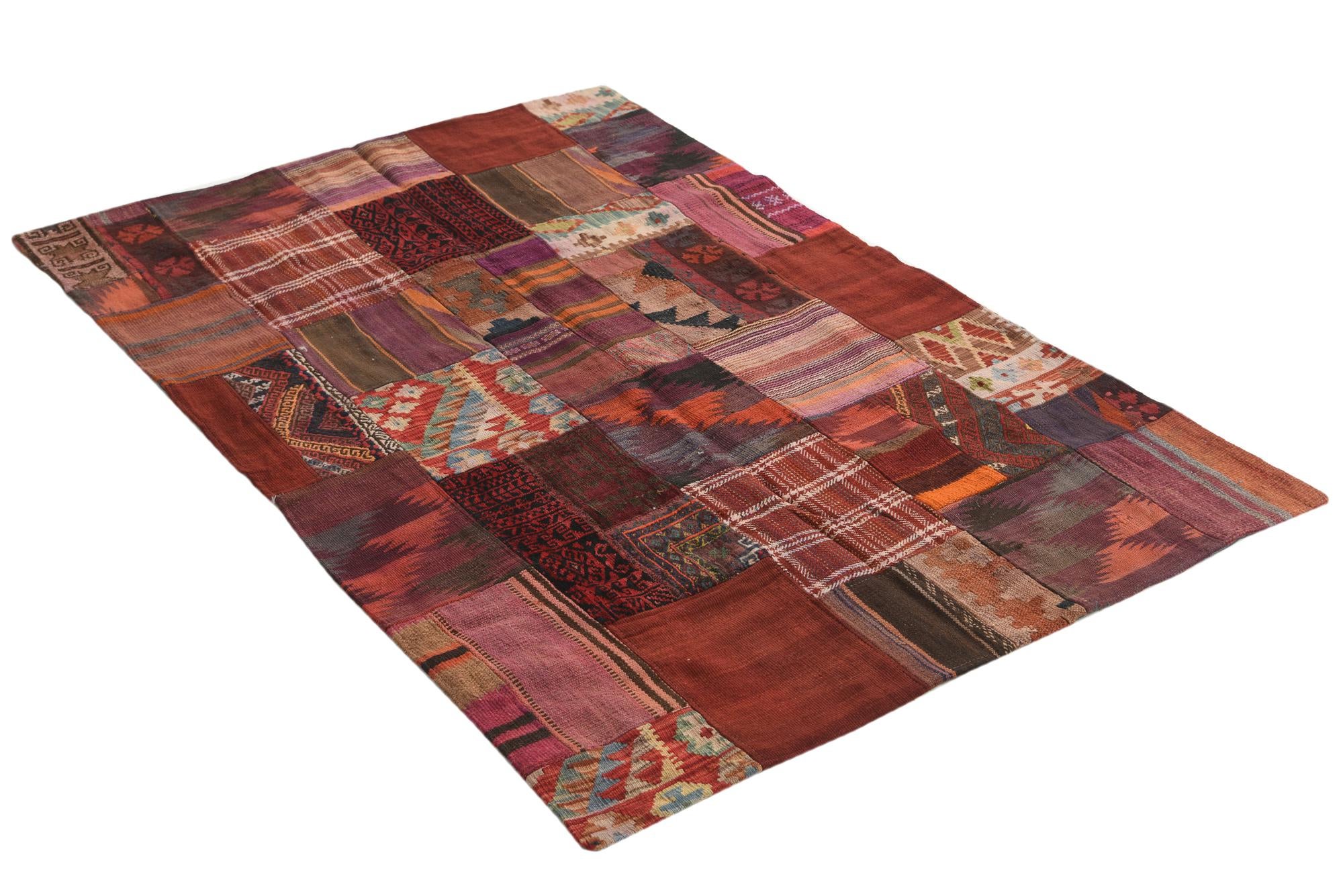 4' 1 x 6' Hand Woven Kilim Patchwork Wool Rug