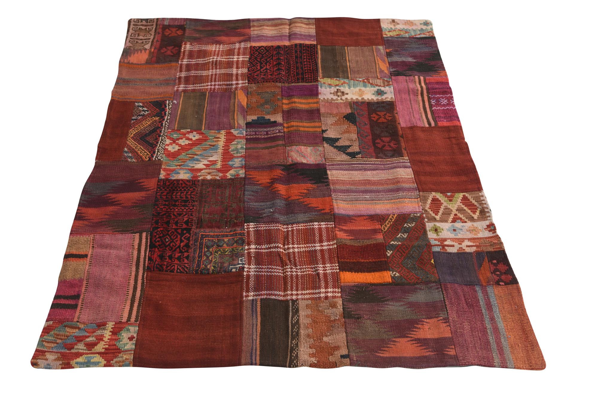 4' 1 x 6' Hand Woven Kilim Patchwork Wool Rug