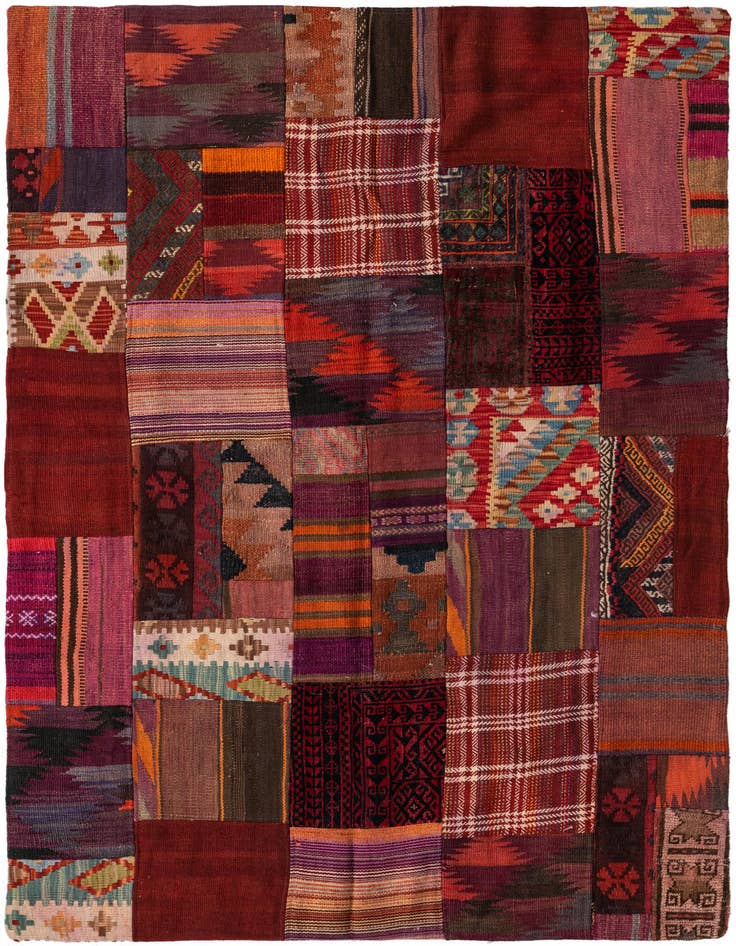 Detail image of 4' 1 x 6' Hand Woven Kilim Patchwork Wool Rug