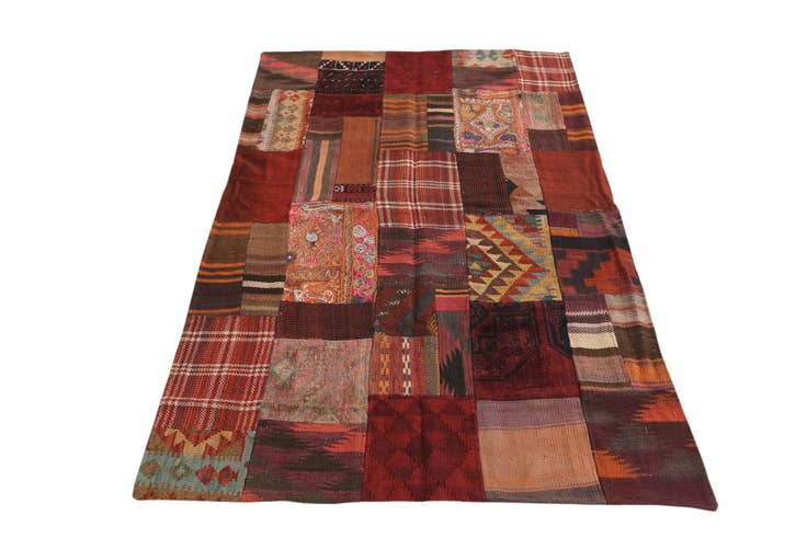 Detail image of 3' 10 x 6' Hand Woven Kilim Patchwork Wool Rug