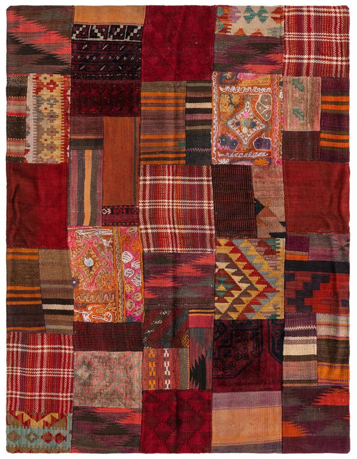 Detail image of 3' 10 x 6' Hand Woven Kilim Patchwork Wool Rug