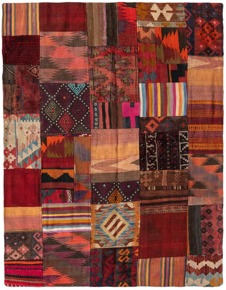 Detail image of 4' x 5' 10 Hand Woven Kilim Patchwork Wool Rug