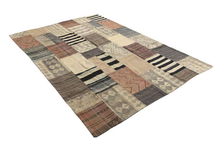 6' 9 x 9' 9 Hand Woven Kilim Patchwork Wool Rug