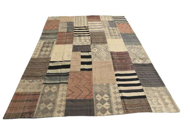 6' 9 x 9' 9 Hand Woven Kilim Patchwork Wool Rug