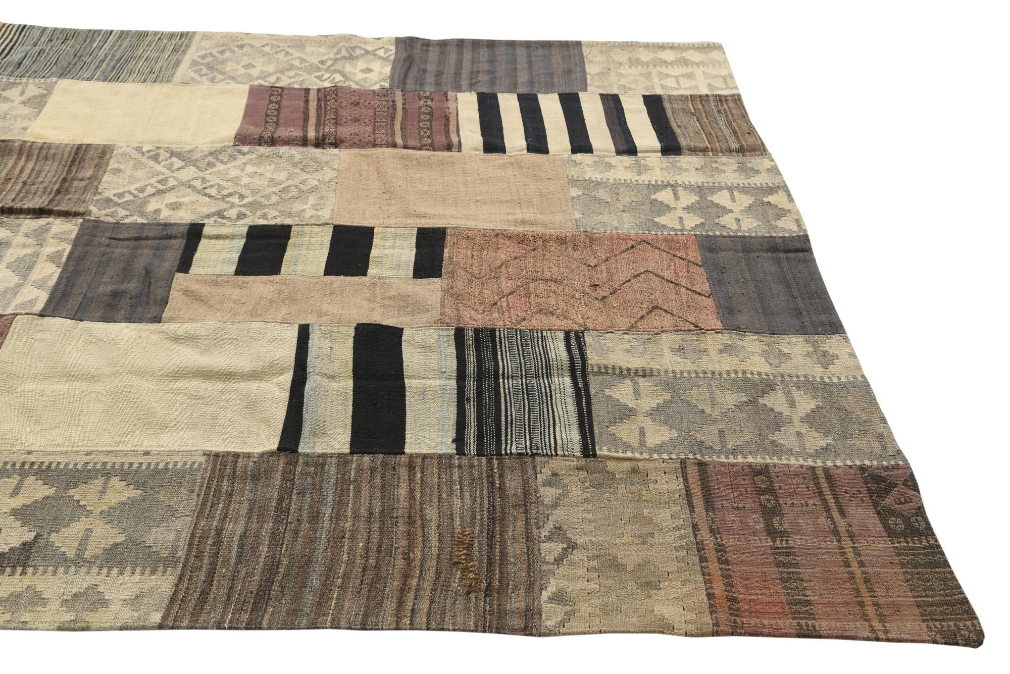 6' 9 x 9' 9 Hand Woven Kilim Patchwork Wool Rug