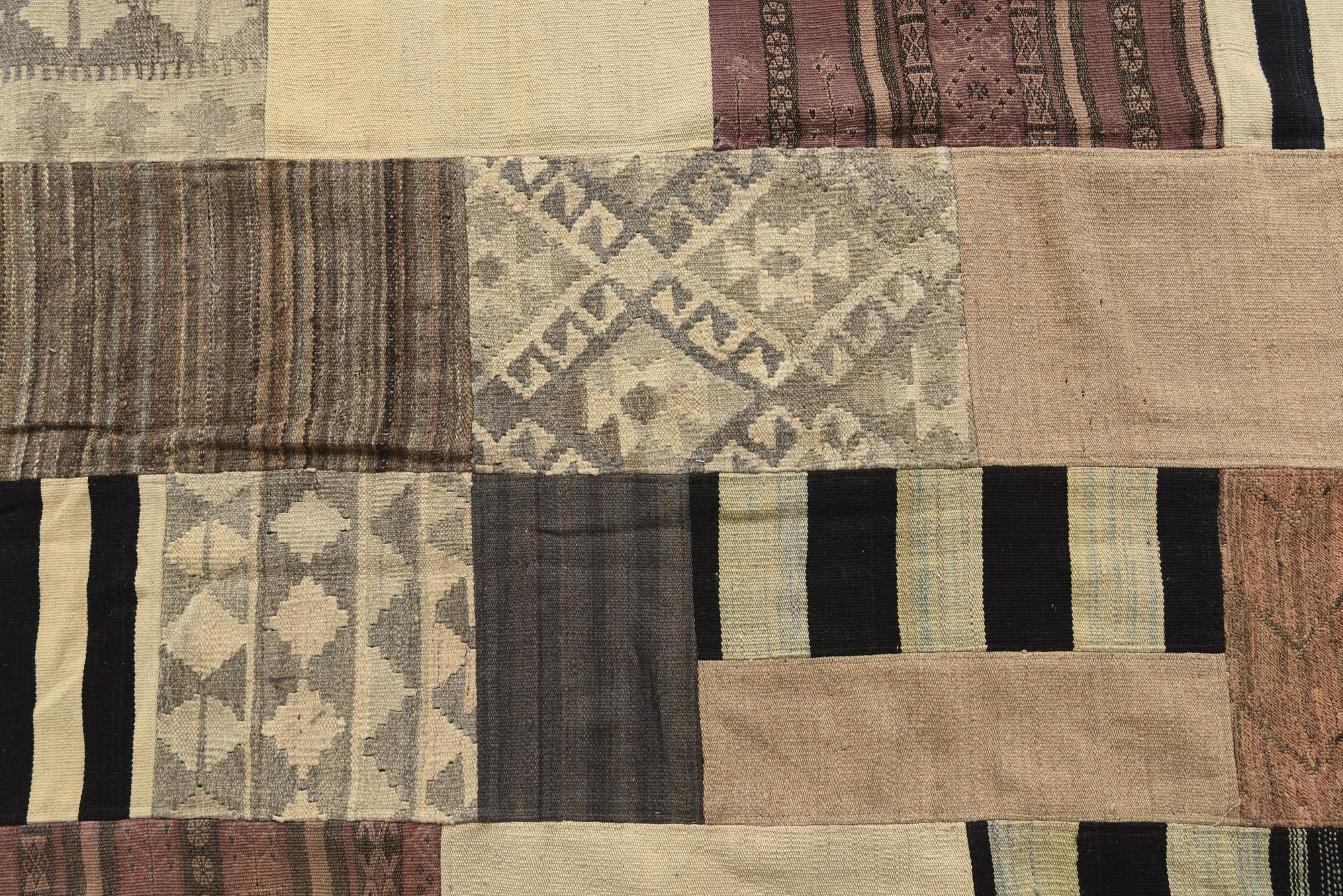 6' 9 x 9' 9 Hand Woven Kilim Patchwork Wool Rug