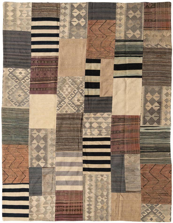 Detail image of 6' 9 x 9' 9 Hand Woven Kilim Patchwork Wool Rug
