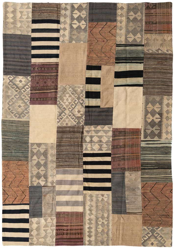 6' 9 x 9' 9 Hand Woven Kilim Patchwork Wool Rug