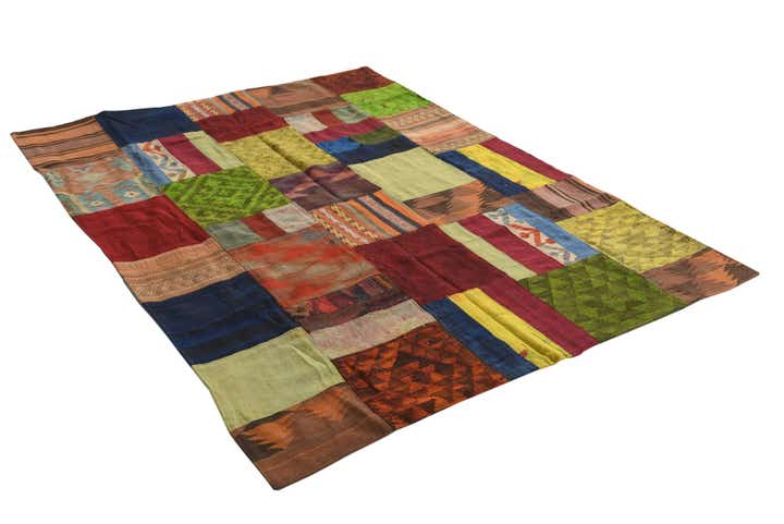 5' 3 x 7' 7 Hand Woven Kilim Patchwork Wool Rug